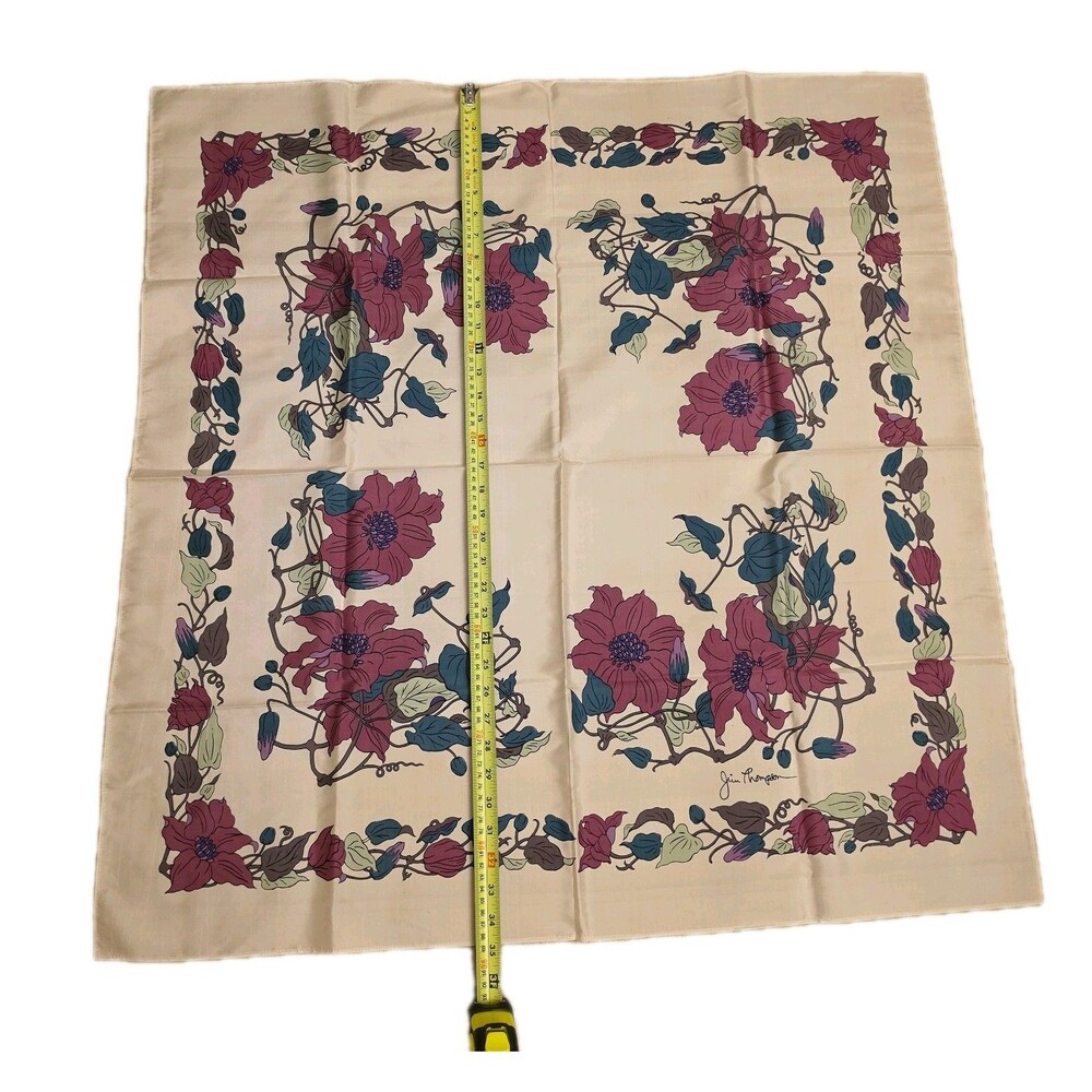 Jim Thompson Flower Thai Silk Scarf Vintage (34.5 x 34.5) Ivory Multi Color - Picture 3 of 5